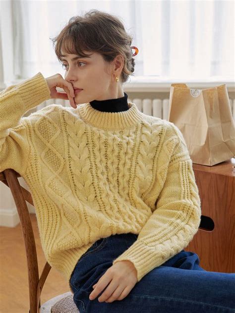 Yellow Knit Sweater Knit Jumper Cable Knit Sweaters Sweaters