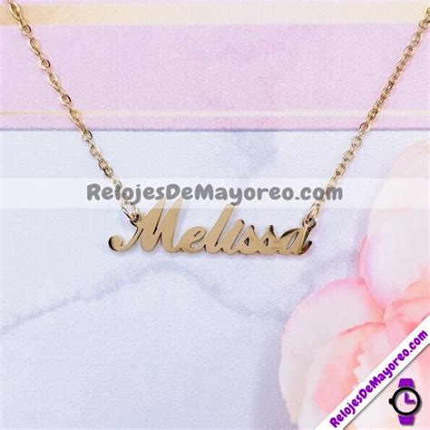 Set De Collar Y Aretes Nombre Melissa Acero Inoxidable Dorado A La