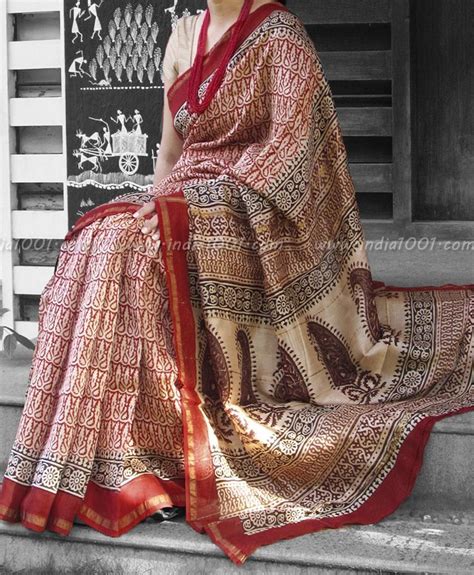 Elegant Chanderi Saree With Block Printing India1001 Chanderi