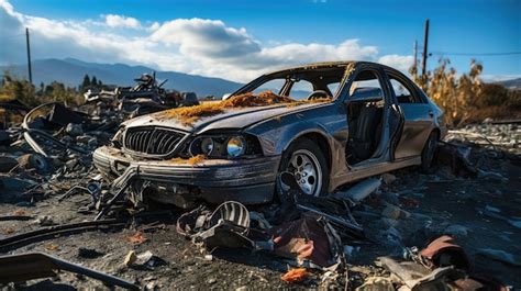 Premium AI Image | haunting image of a car in the aftermath of a severe ...