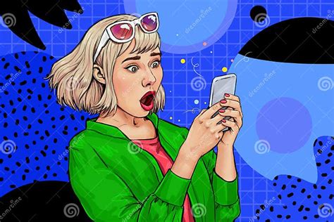 Shocked Young Girl Using Mobile Phone Wow Excited Woman Looking At Cellphone Surprised From