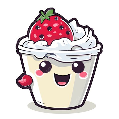 Helado Kawaii Encima Con Fresas Vector Png Dibujos Yogur Pegatina