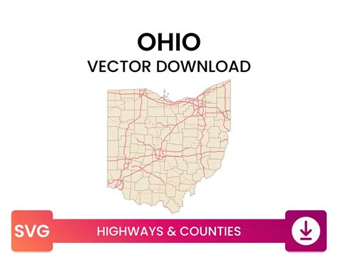 Highways & Counties of Ohio, USA Road Map Multi-layer SVG File Vector ...