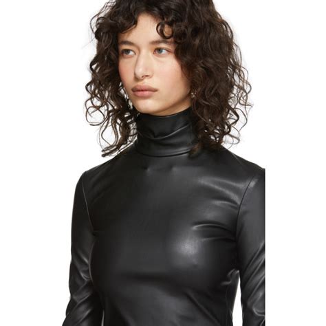 Alexander Wang Black Pleather Turtleneck Bodysuit Alexander Wang