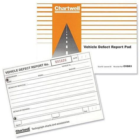 Vehicle Defect Report Book 50 Sheets Cvdr1 Chartwell Hunt Office Uk