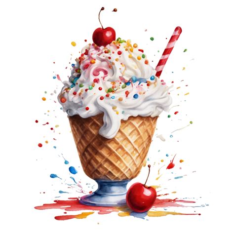 Ai Generated Ice Cream Sundae With Colorful Sprinkles A Bright Red Cherry And A Swirl Of