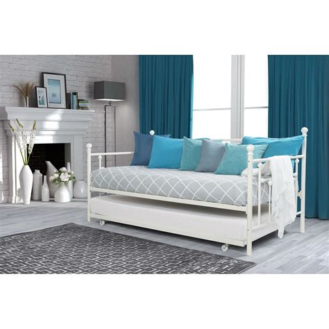 Twin Size White Metal Daybed With Roll Out Trundle Bed Day Bed Frame