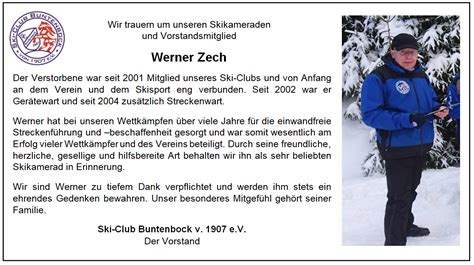 Trauer Um Werner Zech Ski Club Buntenbock Von 1907 E V