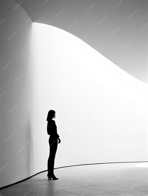 Premium Ai Image A Woman Stands In Front Of A White Wall And Looks At