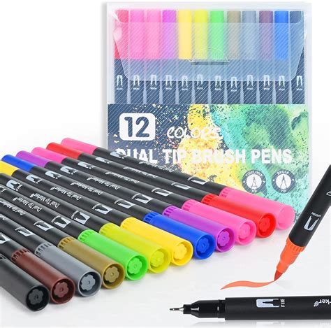 Buy PATHOS INDIA Dual Tip Brush Pens Marker set of 12,Fine and Brush Tip Colored Pens for ...