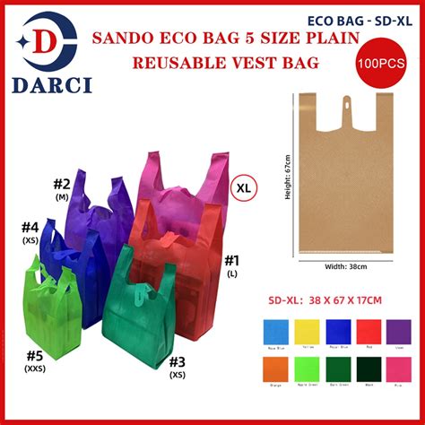 Pcs Eco Bag Sando Eco Bag Plain Reusable Vest Tote Bag Take Out