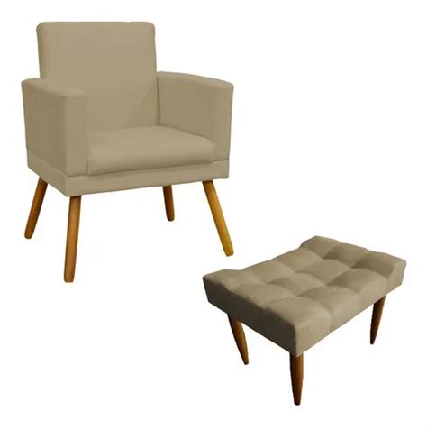 Kit de sillón decorativo Estela Puff Requinte ante gris color nude diseño de tela de gamuza