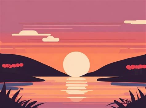 Premium Photo Sunset Over The Lake At Night Vector Illustration