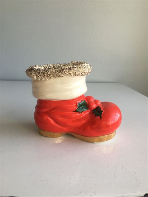 Vintage Christmas Santa Claus Boot Bank Spaghetti Trim Made In Japan 1950s Etsy