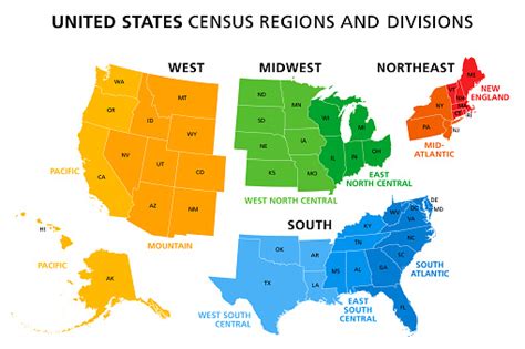 Map Of United States Split Into Census Regions And Divisions Stock ...