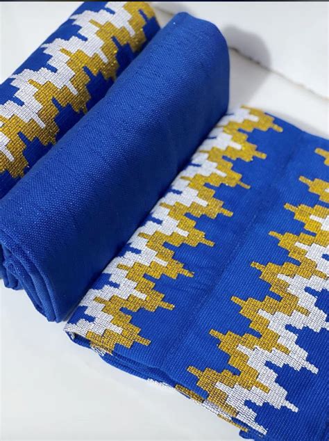 Royal Handwoven Authentic Blue Gold And White Kente Fabric Etsy