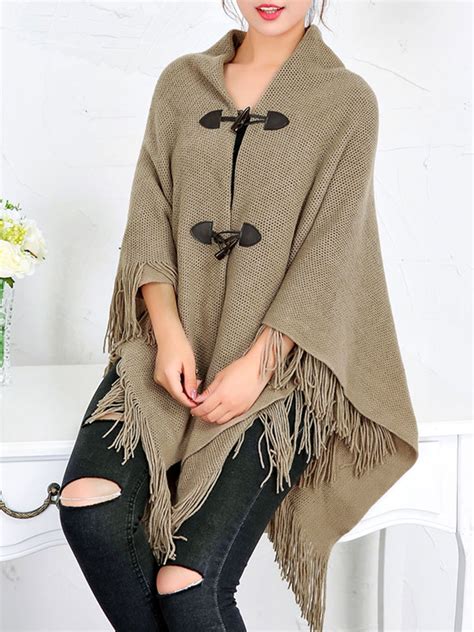 Focussexy Womens Poncho Cape Winter Batwing Khaki Poncho Knit Top