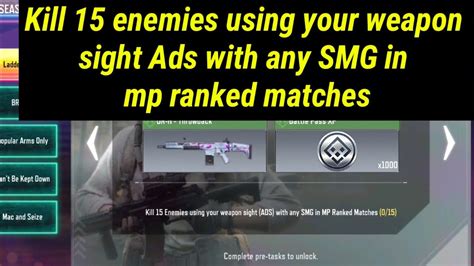 Kill Enemies Using Your Weapon Sight Ads With Any Smg In Mp Ranked