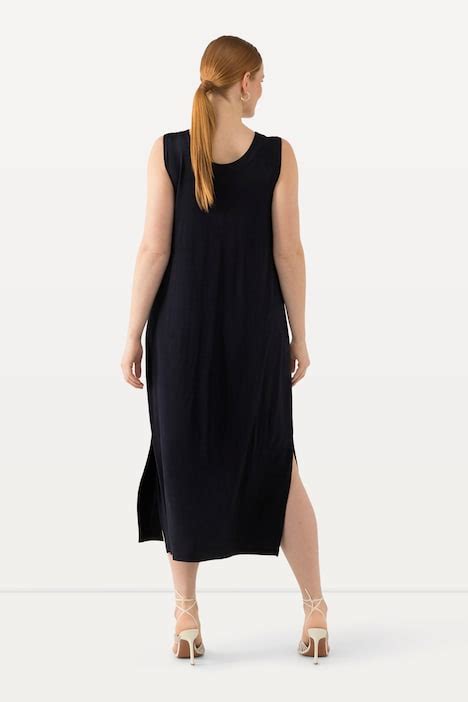 Robe Midi Sans Manches En Tissu Fluide Silhouette En A Vas E Et