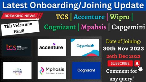 Latest Joining And Onboarding Update TCS Wipro Mphasis Capgemini