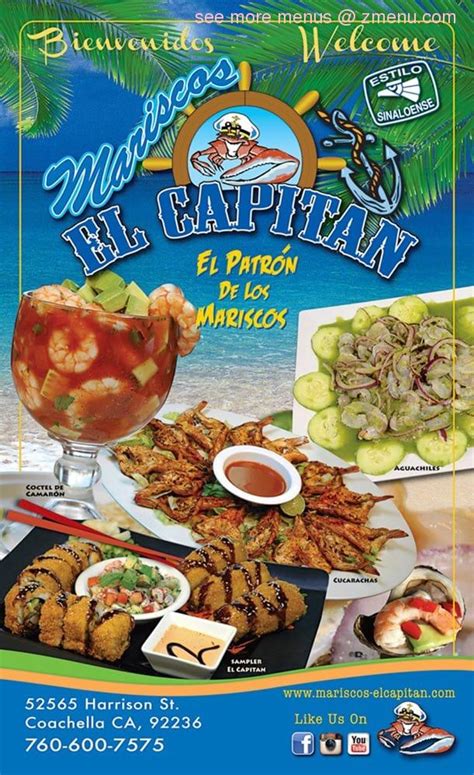 Menu at Mariscos El Capitan restaurant, Coachella