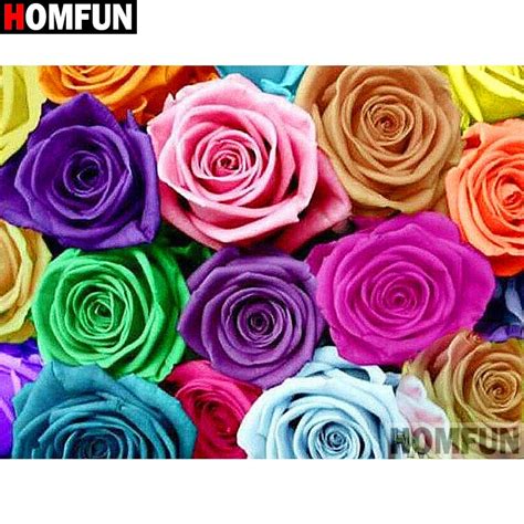 Homfun Pintura De Diamante 5d Diy Flor De Color Cuadrados O Redondos De Imitación Bordado De