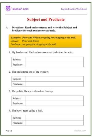 Subject And Predicate Worksheet For Class 3 Archives Skoolon