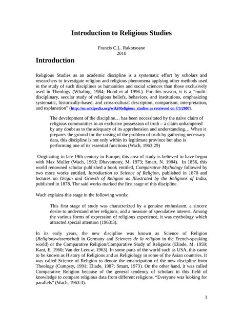 Pdf Introduction To Religious Studies