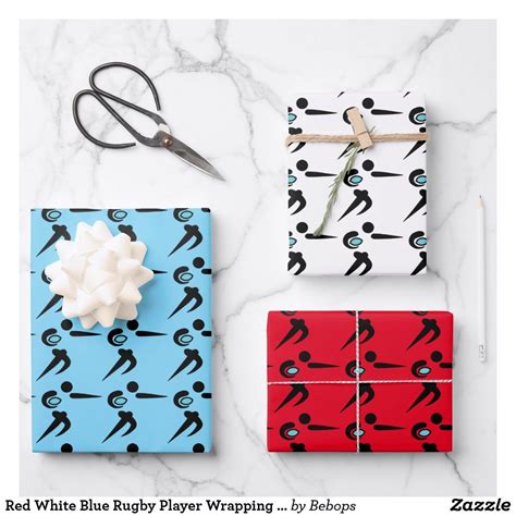 Red White Blue Rugby Player Wrapping Paper Set Zazzle Red And White