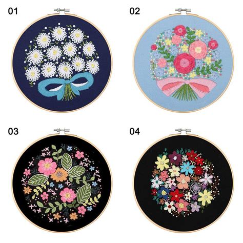 Cross Stitch With Hoop Embroidery Kit Bouquet Flower Needlecraft