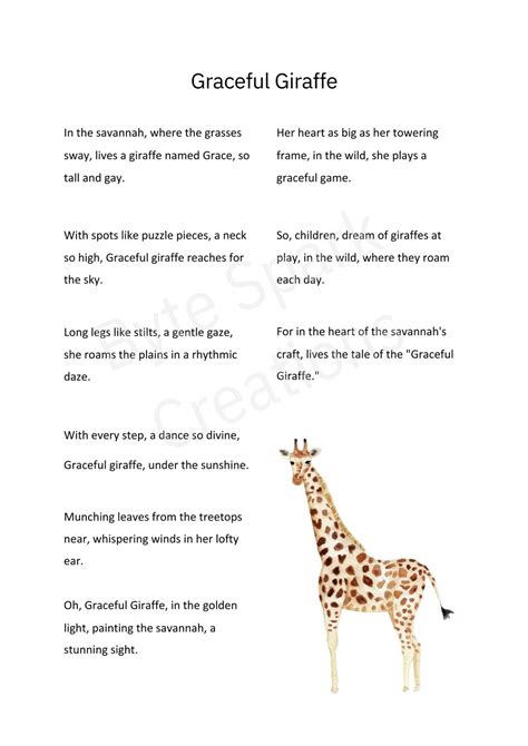 Graceful Giraffe Printable Poem Cute Poem For Animal Lovers Etsy