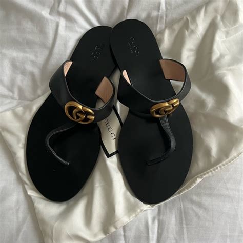 Gucci Shoes Gucci Marmont Leather Thong Sandal With Double G Poshmark