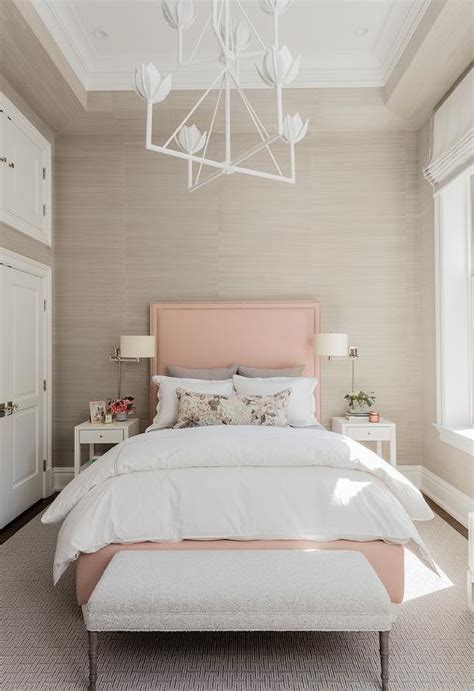 Blush Pink And Gray Bedroom With Blush Pink Bed Transitional Bedroom