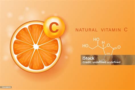 Vitamin C Jeruk Dan Struktur Vitamin Kompleks Dengan Formula Kimia Dari Alam Ilustrasi Stok