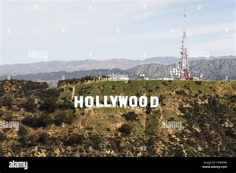 Aerial view of the Hollywood sign above Hollywood. Los Angeles ...