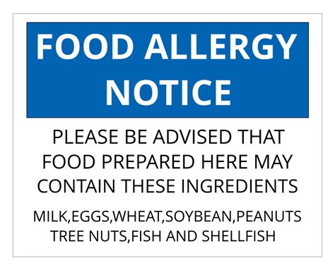 Food Allergy Notice Aluminium Wall Door Sign