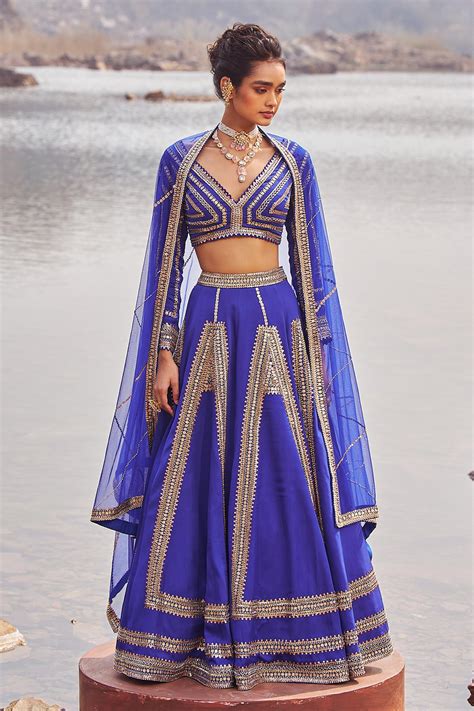 Buy Blue Lehenga And Blouse Organza And Satin Jashan E Utsav Set For