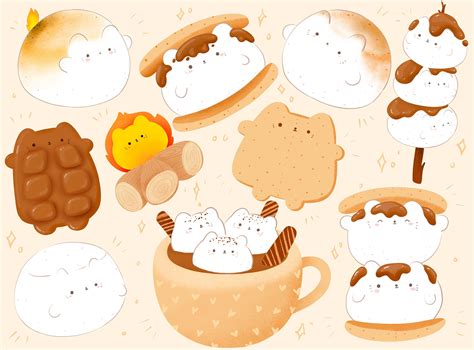 Cute Kawaii Printable Cat Smores Marshmallow Clipart Etsy Uk