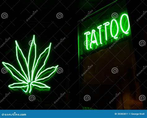 Tatto And Marijuana Neon Signs Stock Image - Image: 30383811