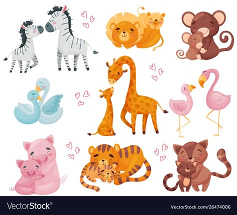 Collection pairs animals mom and baby Royalty Free Vector