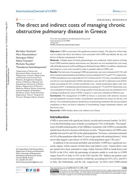 Pdf The Direct And Indirect Costs Of Managing Chronic Obstructive Pulmonary Disease In Greece