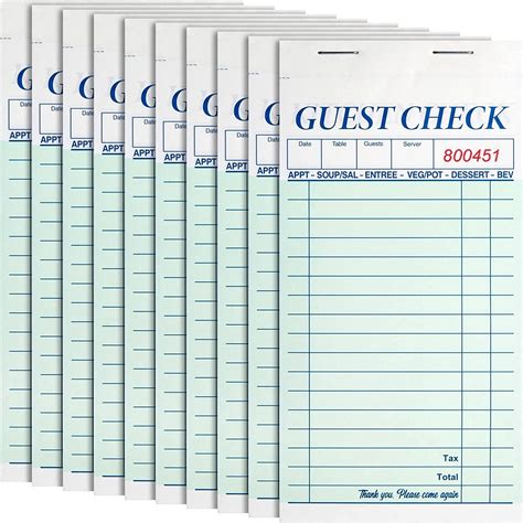 10 Pack Restaurant Order Pads For Servers Guest Check Pads For Waiter