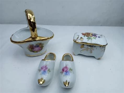 Lot Dobjets Miniatures En Porcelaine De Limoges Sabot Panier Et Boite