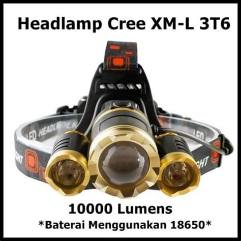 Jual Taffled Senter Headlamp Cree Xm L T Lumens Baterai