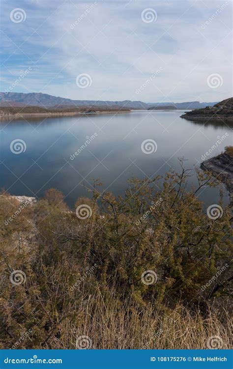 Vertical Of Theodore Roosevelt Lake In Southeast Arizona Stock Photo