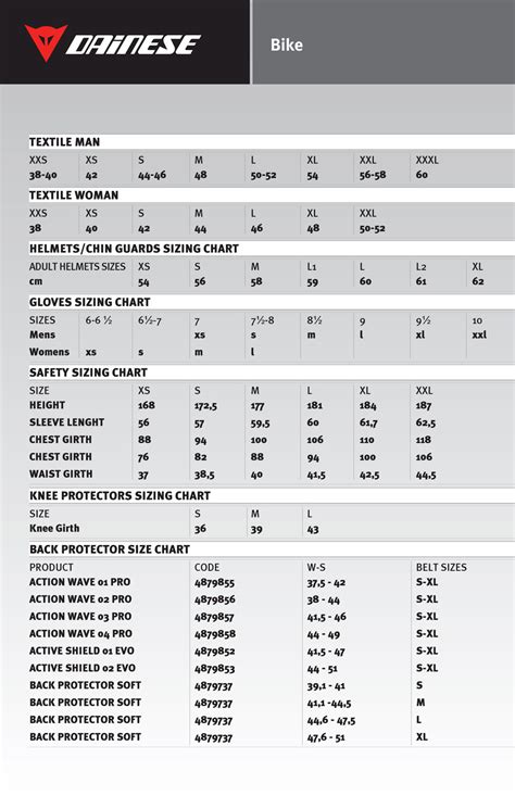 Dainese Sizing Guide Leftfieldbikes