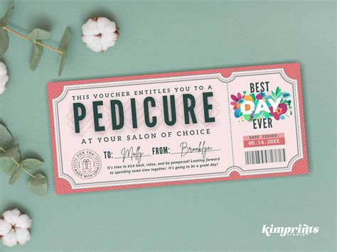 Pedicure Ticket Template Nail Salon Gift Certificate Pedicure