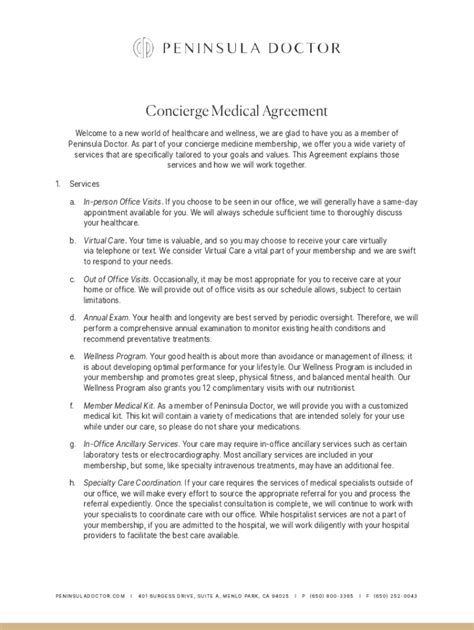 Fillable Online Concierge Medical Agreement Fax Email Print Pdffiller