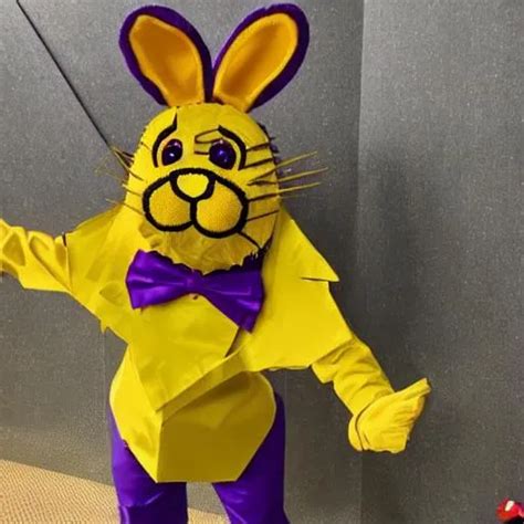 Yellow Rabbit Costume With A Purple Bowtie Pixelated