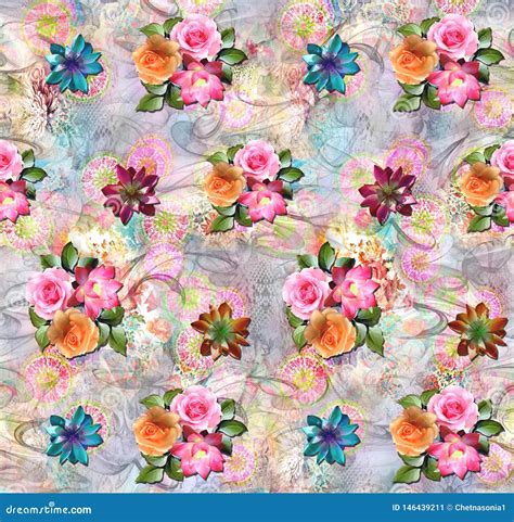 Abstract Colorful Digital Background With Classical Flowers Stock Illustration Illustration Of